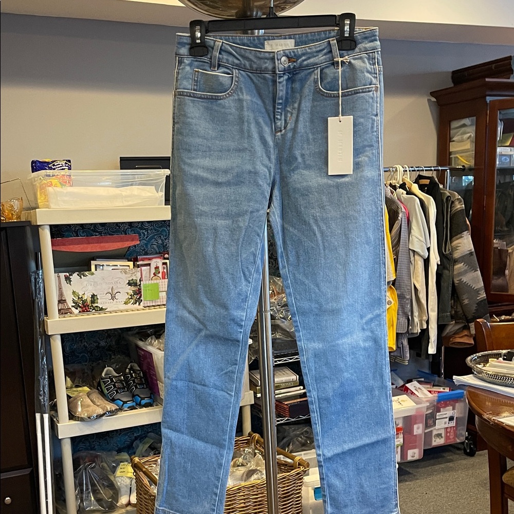 M. Martin Denim Slim Slouch Jean Medium Blue Size 25 Straight Leg High Rise NWT